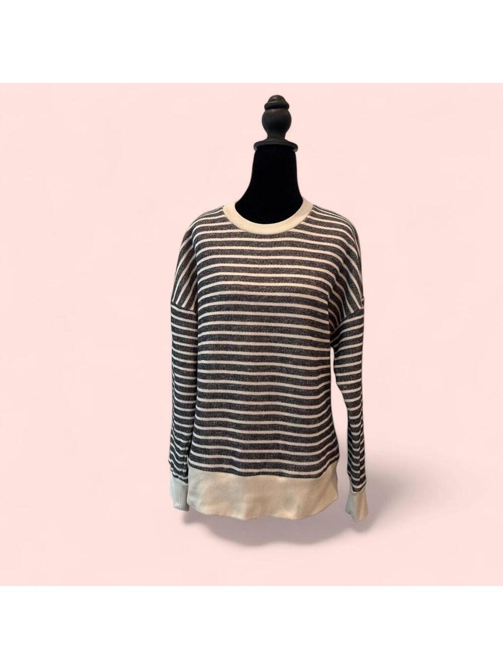 Zara Striped Pullover Sweater in Gray and Cream, Size Medium